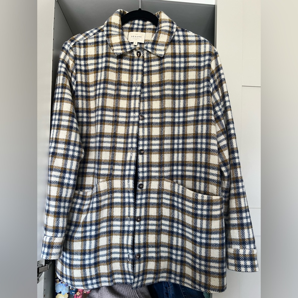 Sezane Will Jacket 100% Wool Blue Ochre Size M - Picture 3 of 6